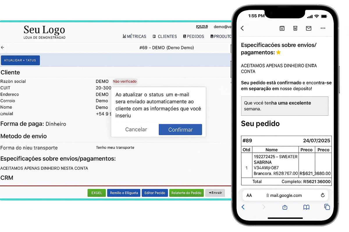 Status de rastreamento de pedidos B2B no VendasxAtacado