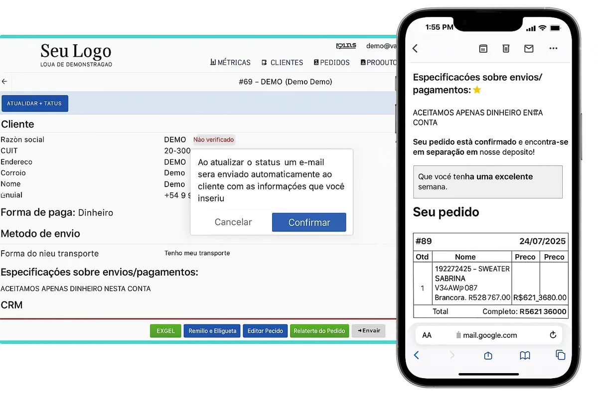 Status de rastreamento de pedidos B2B no VendasxAtacado