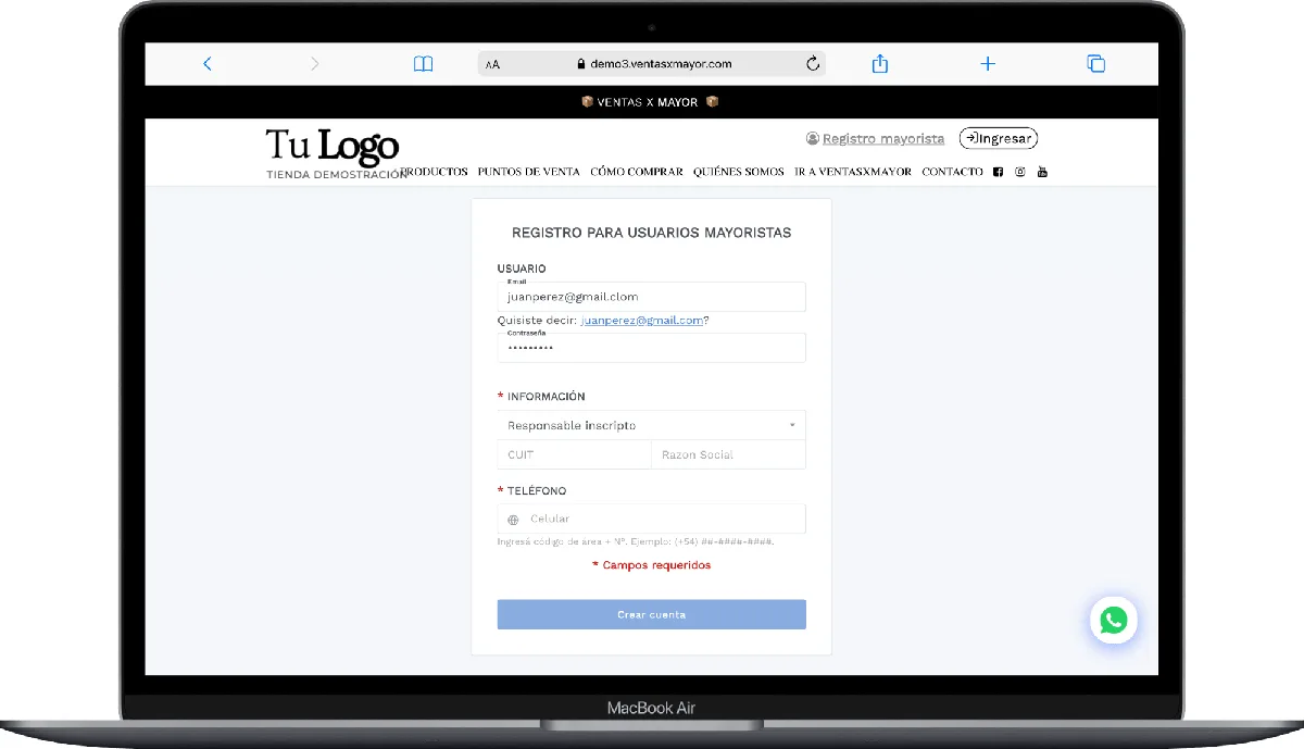 REGISTRO PARA USUÁRIOS ATACADISTAS VENDASXATACADO.COM.BR
