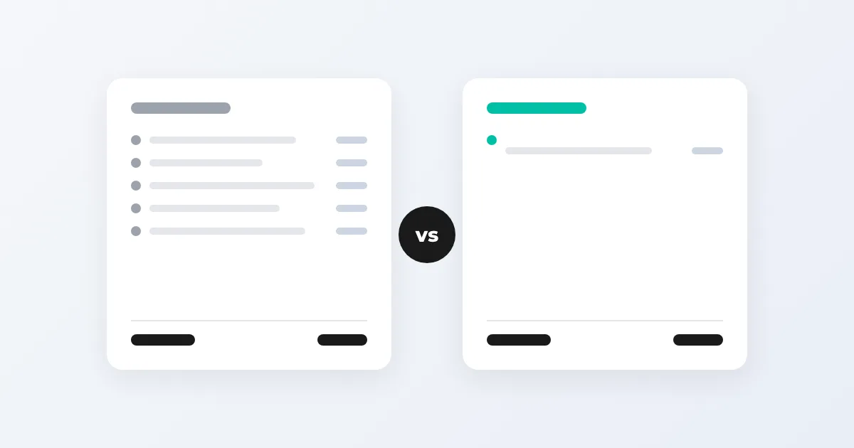 Ilustração de dois orçamentos frente a frente com um «vs» no meio: um com cinco linhas somadas e outro com uma única linha, comparação de preços entre Mercos e VendasxAtacado para o atacado
