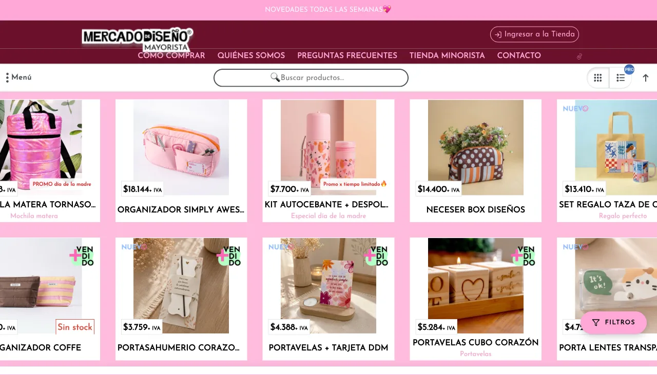 Loja atacadista online da Mercado de Diseño — atacadista de objetos de design, bazar, decoração, canecas e acessórios para mate de Rosário que vende no atacado para todo o país com sua loja B2B criada com a VendasxAtacado