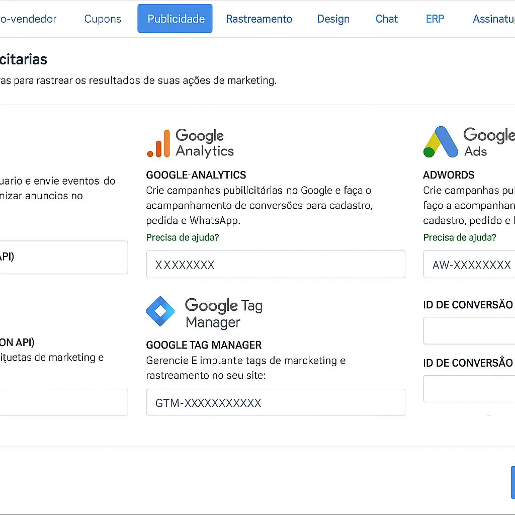 Panel de configuración de GA4 en VentasxMayor