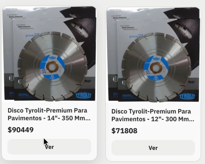 A vitrine de discos diamantados que o Vendedor IA montou dentro de uma loja atacadista