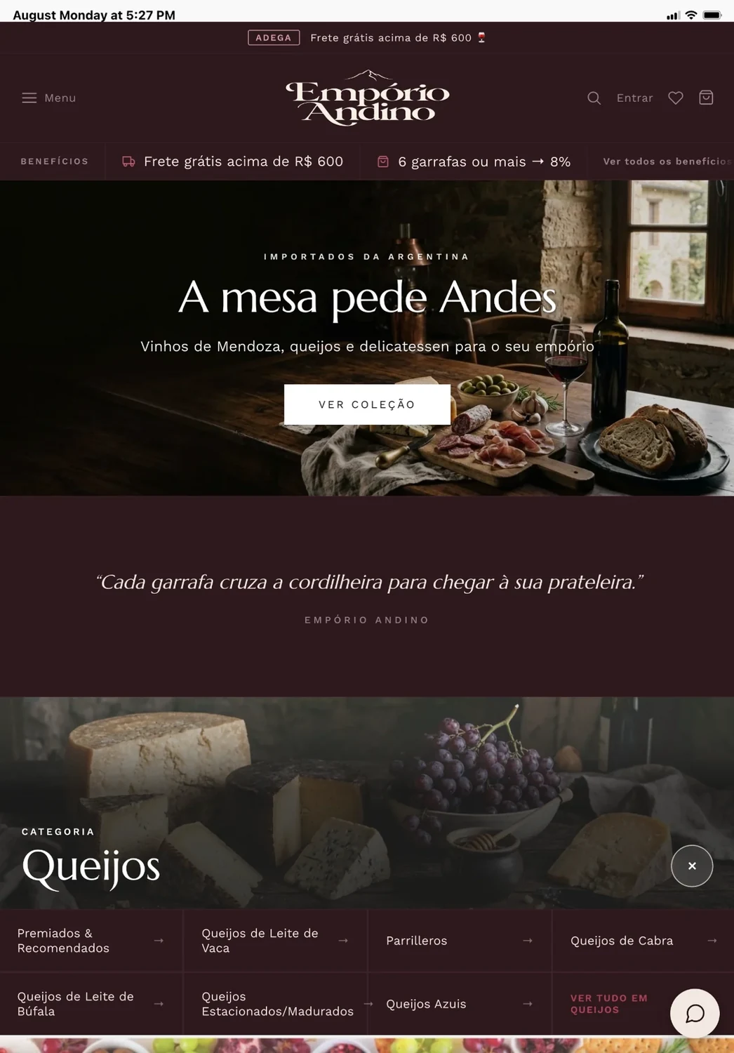 A mesma loja atacadista de alimentos em um tablet
