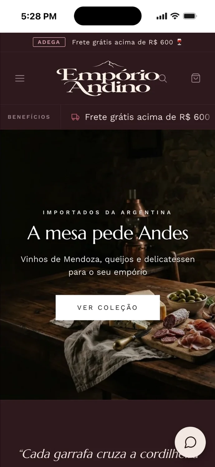 A loja atacadista de alimentos no celular