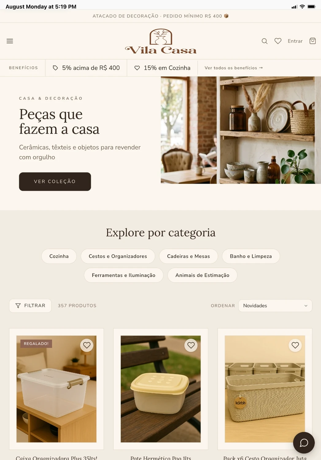 A mesma loja atacadista de bazar em um tablet