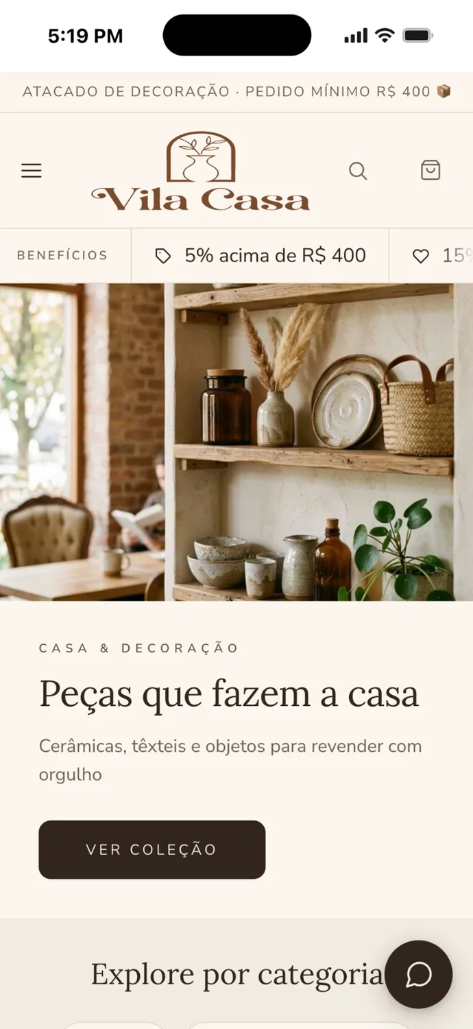 A loja atacadista de bazar no celular