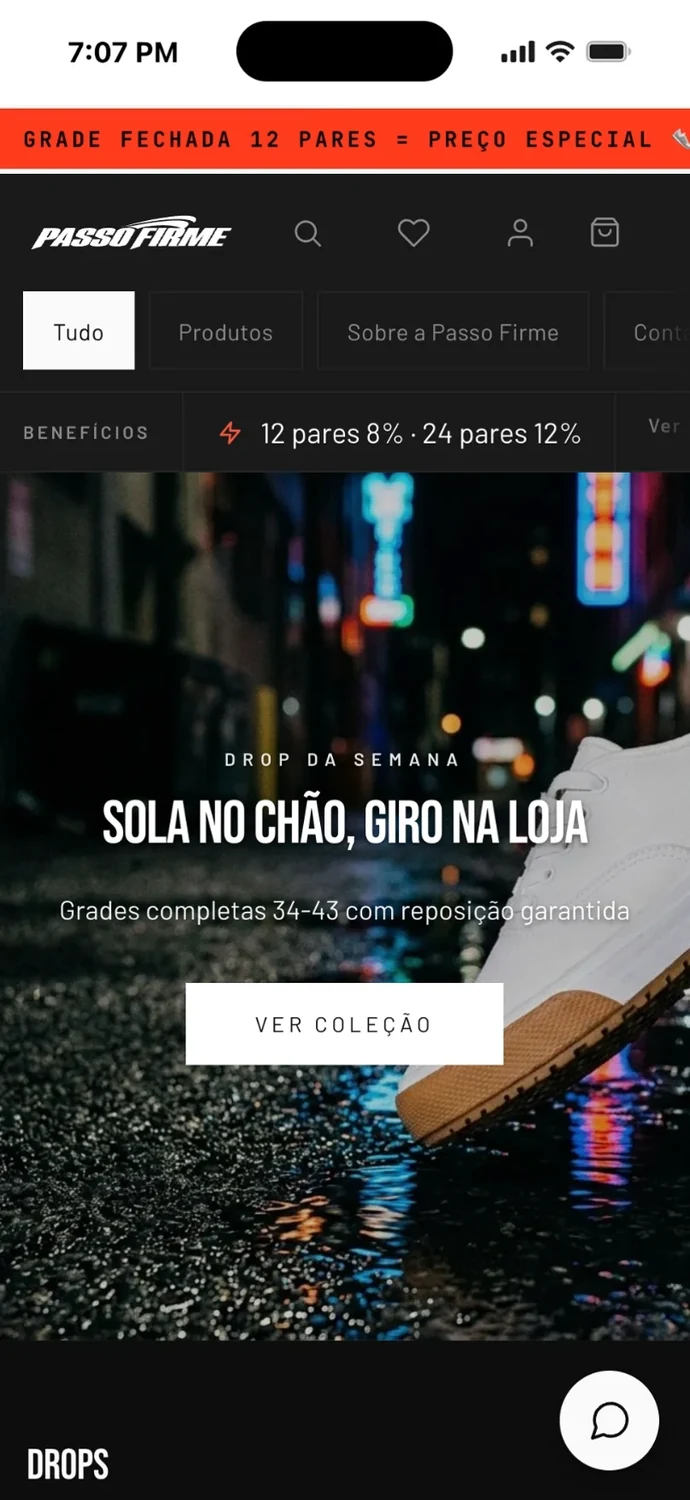 A loja atacadista de calçados no celular