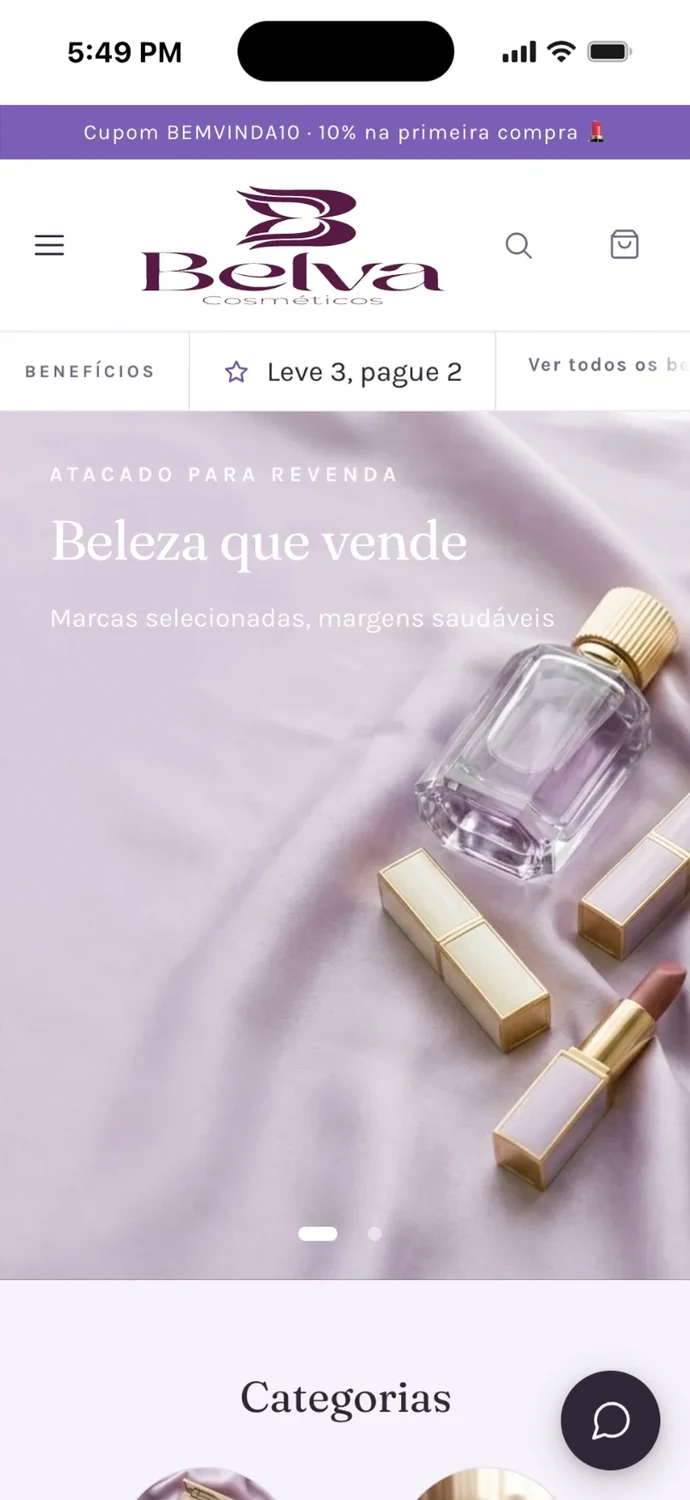 A loja atacadista de cosméticos no celular