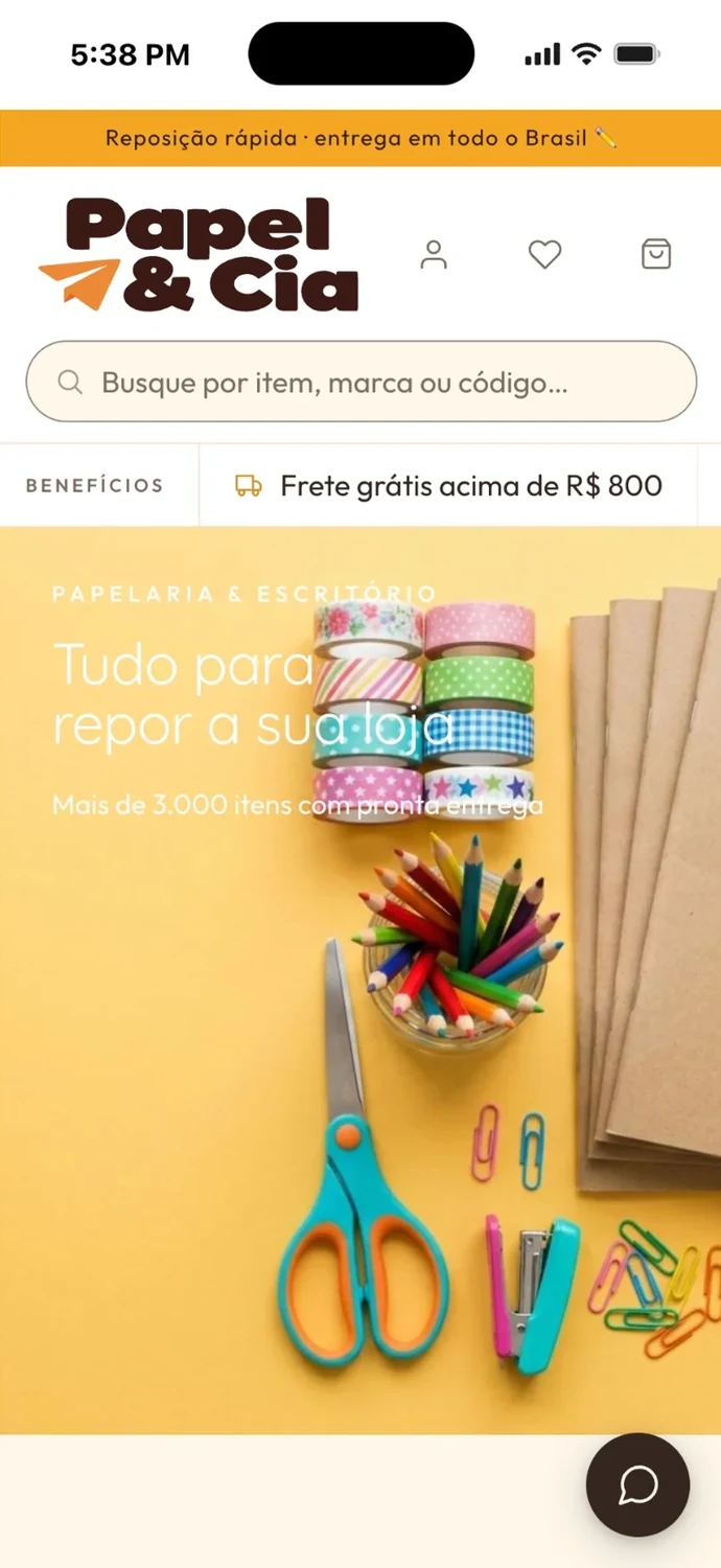 A loja atacadista de papelaria no celular