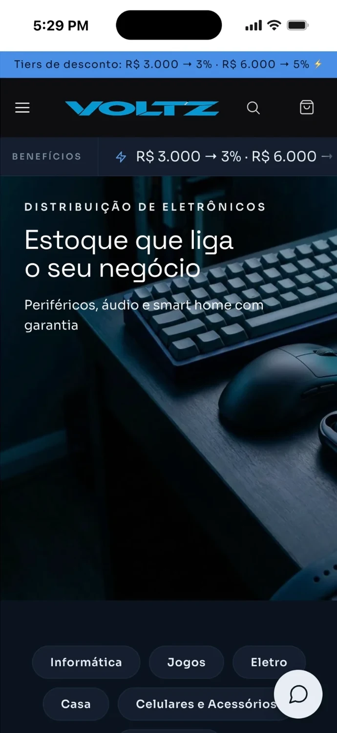 A loja atacadista de tecnologia no celular